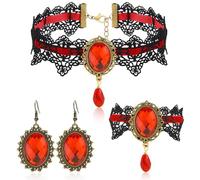 Gotico Gioielli Set, Set di Gioielli da Vampiro Gotico, Girocollo Pizzo Nero Gotico, Con braccialetti e orecchini pendenti, accessori da strega steampunk, per Halloween Carnevale Vampira Cosplay