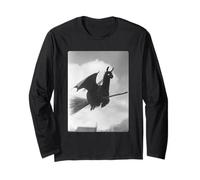 Gotico Llama Strega Scopa Pipistrello Ali spettrali Halloween Animale Maglia a Manica
