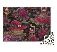 Gotico Magic Style Cappello da strega, rosa, antico libro di incantesimi, candela luminosa 1000pcs (75x50cm) Puzzle Adatto Per Adulti E Folla Dai 14 Anni in Su