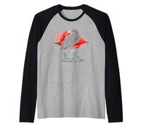 Gotico Nero Corvo Teschio Luna Rossa Occulto Corvo Scuro Maglia con Maniche Raglan