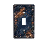 Gotico Pumpkins Raven Halloween Jack-o'-lantern Toggle Switch Plate | Corvo, nebbia mistica, foglie autunnali, foresta gotica, arte murale stagionale