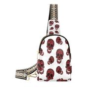 Gotico rosso e nero Halloween Lace Skull fionda uomo in pelle borse a tracolla per le donne per l'escursionismo, Teschio di pizzo gotico rosso e nero di Halloween, 1 Size