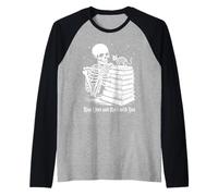 Gotico Scheletro Gatto Libro Amante Halloween Art Maglia con Maniche Raglan