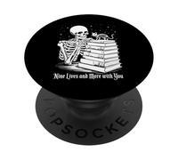 Gotico scheletro gatto libro amante Halloween Art PopSockets PopGrip Adesivo
