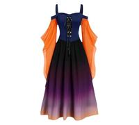 Gotico Vestito Halloween Costume Donna, Abiti Maxi con Lacci A-Line di Grandi Dimensioni con Maniche a Farfalla, Costume da Strega Vintage per Halloween Abito Vittoriano Cosplay Vestito Medievale