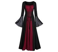 Gotico Vestito Halloween Costume Donna Elegante Abito Gotico Vittoriano Donna con Lacci Curvy Vestito da Cocktail Maniche a Tromba In Pizzo Vestiti da Sera Costume da Strega Vintage per Halloween