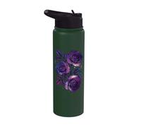 Gotico, viola, nero, rose, rose scure, estetica floreale Stainless Steel Insulated Water Bottle