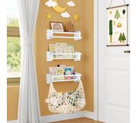 GoTiling Libreria Montessoriana da Parete Bambini per Cameretta: Scaffale Portagiochi da Muro in Legno - 3 Mensole per Libri con 1 Rete per Peluche, 40cm