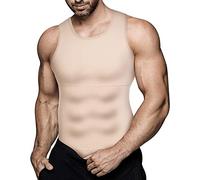 Gotoly Canottiera da uomo Shapewear per allenamento, maglietta a compressione muscolare dimagrante body shaper sport addominale, beige., L