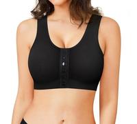 Gotoly Reggiseno sportivo da donna post intervento chirurgico con chiusura frontale con supporto per il seno, copertura completa, reggiseno a compressione dopo l'intervento chirurgico, Nero , XL