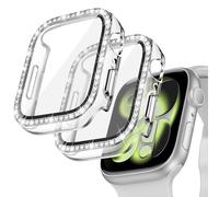 Goton - Confezione da 2 cover con strass e protezione per lo schermo per | Cristallo scintillante strass copertura del fronte paraurti incorporato vetro temperato per iWatch serie 11/10