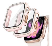 Goton - Confezione da 2 cover con strass e protezione per lo schermo per | Cristallo scintillante strass copertura del fronte paraurti incorporato vetro temperato per iWatch serie 11/10