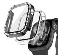 Goton - Confezione da 2 cover con strass e protezione per lo schermo per | Cristallo scintillante strass copertura del fronte paraurti incorporato vetro temperato per iWatch serie 11/10