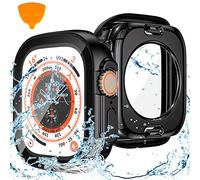Goton Custodia impermeabile 2 in 1 per Apple Watch Ultra Screen Protector 49 mm, 360 vetro protettivo per il viso cover rigida in PC bumper + telaio posteriore per iWatch Ultra accessori 49 mm, nero