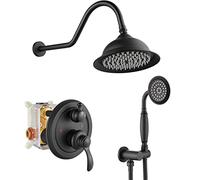 gotonovo 8 Pollici Vintage Pioggia Soffione Doccia Montaggio A Parete Nero Opaco Bagno Doccia Rubinetto Sistema Doppia Funzione Singola Maniglia Antico Telephpne Forma A Mano Spruzzatore