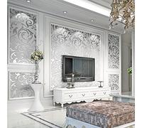 GOTOTOP Carta da parati 3D in tessuto non tessuto con damascata/goffrata,dalle finiture goffrate damascate per camera da letto o soggiorno,10m x (argento)