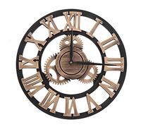 GOTOTOP Orologi da Parete 3D per Soggiorno Decor Industrial Gear Retro Roman Number Rustico Fatto a Mano Large Gear in Legno Vintage Office Bar(11.81in-Oro)