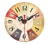 GOTOTOP Orologio da Parete in Legno Rotondo Artistico Creativo Europeo Stile Vintage Home Office Decorazione Camera da Letto Ornamenti (4,7 Pollici)(#1)