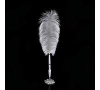 GOTOTOP Penna Piuma Bianca con Supporto Decorativo in Metallo, Penna Piuma Antica - Aggiungi un tocco elegante a matrimoni, occasioni speciali e altro ancora (Argento)