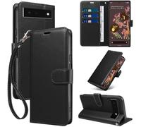 GOTOURED Custodia a portafoglio per Google Pixel 6 con blocco RFID (nero) | Pelle PU, custodia a libro, cavalletto, cinturino da polso, 3 slot per schede, tasca per contanti, chiusura magnetica