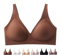 Gotreflect Jelly Bra, Gotreflect Women Deep V Bras, V Neck Seamless Push Up Bra, Wireless Comfortable Bras (Brown,L)