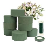 GOTRUST 10PCS Spugna per Fiori Rotonda, Blocco Spugna Floreale Rotondi, Cilindro Spugna Floreali, Blocchi di Schiuma Floreale con Nastro Adesivo e Filo per Fiori Finti Oasi, Fiorista, Matrimonio