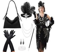 GOTRUST 7PCS Accessori Anni 20 Donna, 1920s Great Gatsby Costume Set, Accessori Charleston Flapper per Halloween Natale Carnaval