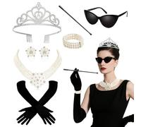 GOTRUST 7pcs Accessori Anni 20 Donna Gatsby Set, Vintage 1920s Accessory Kit, Accessori Charleston Neri per Halloween Natale Carnaval