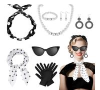 GOTRUST 8pcs Accessori Anni 50 Donna, Accessori Rockabilly, Vintage Anni 50 Costume Set, Travestimento 1950s per Feste di Compleanno Carnevale Halloween