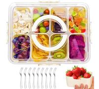GOTRUST Snack Box con Coperchio, Scatola per Snack con 8 Scomparti et 8 Forchette, Vassoio da Portata Diviso per Snacks, Noci, Frutta, Verdura