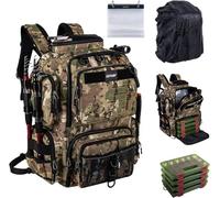 Goture 45 L Borsa da pesca posteriore morbida e resistente all'acqua, tessuto Oxford 900D zaino da pesca, viene fornito con due portacanne e una custodia antipioggia con quattro scatole per esche