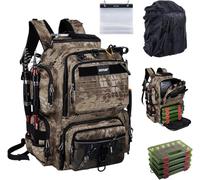 Goture 45 L Borsa da pesca posteriore morbida e resistente all'acqua, tessuto Oxford 900D zaino da pesca, viene fornito con due portacanne e una custodia antipioggia con quattro scatole per esche