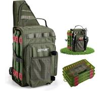 Goture Borsa da pesca con 3 esche da pesca e attrezzatura da pesca, borsa da pesca con una cinghia, Oxford 900D, tasche multiple, impermeabile, tasca sul petto crossbody, per escursioni, campeggio