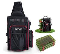 Goture Borsa da pesca con 3 esche da pesca e attrezzatura da pesca, borsa da pesca con una cinghia, Oxford 900D, tasche multiple, impermeabile, tasca sul petto crossbody, per escursioni, campeggio