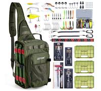 Goture Borsa da pesca con 3 esche da pesca e attrezzatura da pesca, borsa da pesca con una cinghia, Oxford 900D, tasche multiple, impermeabile, tasca sul petto crossbody, per escursioni, campeggio