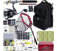 Goture Set da pesca, 1,8 m/2,1 m/2,4 m/2,7 m, set completo 5.2:1, mulinello da pesca, set di attrezzi da pesca, zaino da pesca, retino, scatola per esche e borsa per il trasporto, per acqua salata