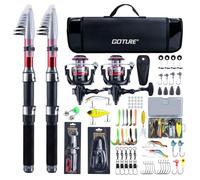 Goture Set da pesca con 2 canne telescopiche, 2,1 m, set completo di 2 mulinelli da pesca 5,2:1, pinza da pesca, scatola per esche e borsa per il trasporto, per sale/acqua dolce, viaggi, idea regalo