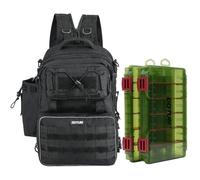 Goture Zaino da pesca con 2 esche box pesca, accessori da pesca con porta canna, borsa per pesca acqua salata e acqua dolce, Stile B nero con 2 esche, Zaino