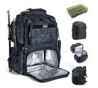 Goture Zaino da pesca con 2 scatole per attrezzature, 53L 600D impermeabile zaino con refrigeratore, porta canna, 8 tasche per esche, copertura antipioggia, grande borsa da pesca per attrezzatura da