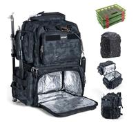 Goture Zaino da pesca con 4 scatole per attrezzature, 78L 600D impermeabile zaino con refrigeratore, porta canna, 8 tasche per esche, copertura antipioggia, grande borsa da pesca per attrezzatura da