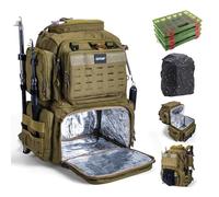 Goture Zaino da pesca con 4 scatole per attrezzature, 78L 600D impermeabile zaino con refrigeratore, porta canna, 8 tasche per esche, copertura antipioggia, grande borsa da pesca per attrezzatura da