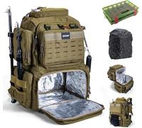 Goture Zaino da pesca, zaino per accessori da pesca con due supporti per canna e parapioggia, borsa per attrezzi da pesca impermeabile con scomparto regolabile e 8 tasche per esche, zaino da 45 litri