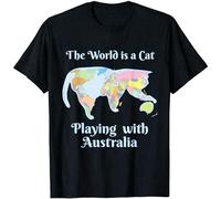 GOUDIDAO Men's Funny World Is A Cat Playing Map for And T-Shirts Black M