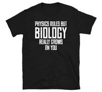 GOUDIDAO Men's Physics Rules But Biology Really Grows On You Short-Sleeve Unisex T-Shirts Black M