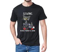 GOUDIDAO Unisex Angry Cat Sewing Because Murder Is Wrong Funny Cat 100% Cotton Summer Men's Short Sleeve T-Shirt Streetwear Women Tee Black 3XL