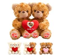 GOUFEISUN Orsacchiotto Personalizzato Che Si Abbracciano Con Cuore, Personalizzato Hugging Teddy Bear Con Testo E Foto 2 Pezzi, Regalo San Valentino Coppia Anche Di Matrimonio, 25cm