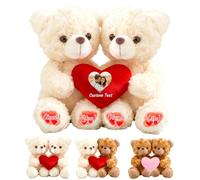 GOUFEISUN Orsacchiotto Personalizzato Che Si Abbracciano Con Cuore, Personalizzato Hugging Teddy Bear Con Testo E Foto 2 Pezzi, Regalo San Valentino Coppia Anche Di Matrimonio, 25cm