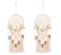 Goufride 2X Piume di Fiori Intrecciati Boho Macrame Hanging Dream Catcher Campanelli Eolici DIY Wall Art Decorazione di Nozze