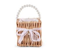 Goufride Cesto Portaoggetti in Tessuto con Manico e Nastro, Cestini Nuziali per Ragazze di Fiori, Cesto di Fiori in Vimini e Rattan, per la Decorazione del Giardino di Casa, Facile da Usare
