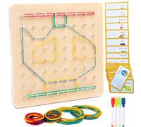 Goujfol Montessori Giochi Geoboard di Legno con Carte e Elastici, 8x8 Perni Pegboard Pannello Puzzle di Forma Geometrici, Lspira l'immaginazione creatività Bambini Educativi (Tipo 2)